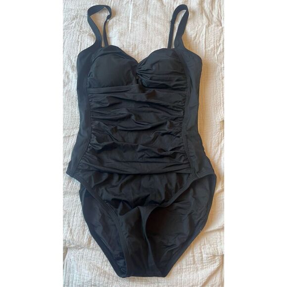 Black Slimming One Piece Swimsuit with Ruching NEW - Picture 1 of 7